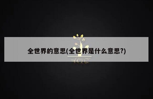 全世界的意思(全世界是什么意思?)