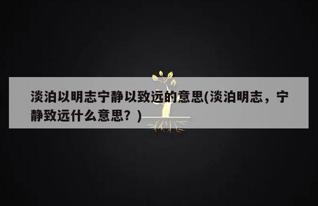 淡泊以明志宁静以致远的意思(淡泊明志，宁静致远什么意思？)